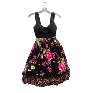 Maurices Women's XS Pink Floral Black Party Sundress Tie Back